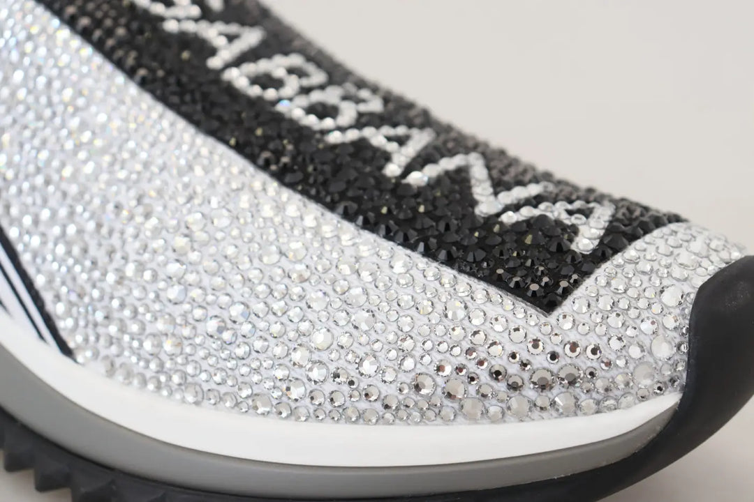 Dolce &amp; Gabbana Silver Rhinestones Sorrento Sneakers Shoes