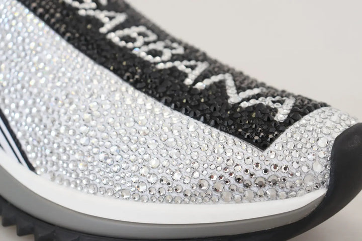 Dolce &amp; Gabbana Silver Rhinestones Sorrento Sneakers Shoes