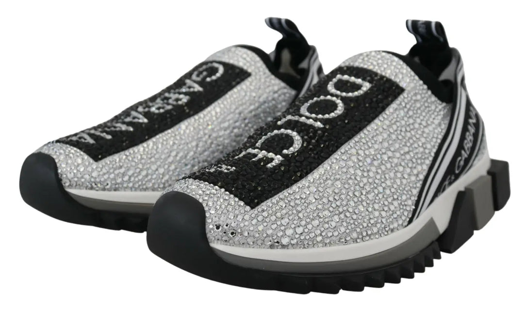 Dolce &amp; Gabbana Silver Rhinestones Sorrento Sneakers Shoes