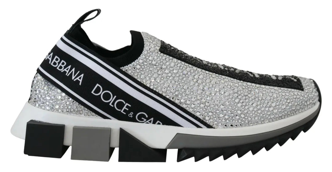 Dolce &amp; Gabbana Silver Rhinestones Sorrento Sneakers Shoes