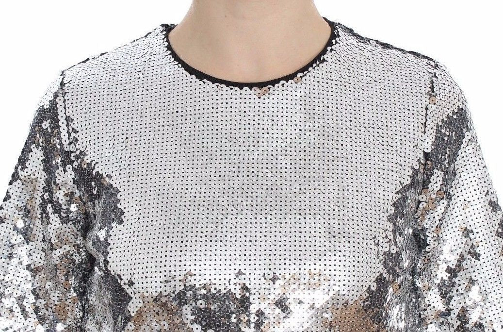 Dolce &amp; Gabbana - Silver Sequined Crewneck Blouse T-shirt Top
