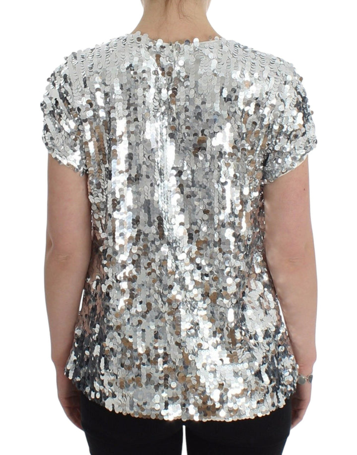 Dolce &amp; Gabbana - Silver Sequined Crewneck Blouse T-shirt Top