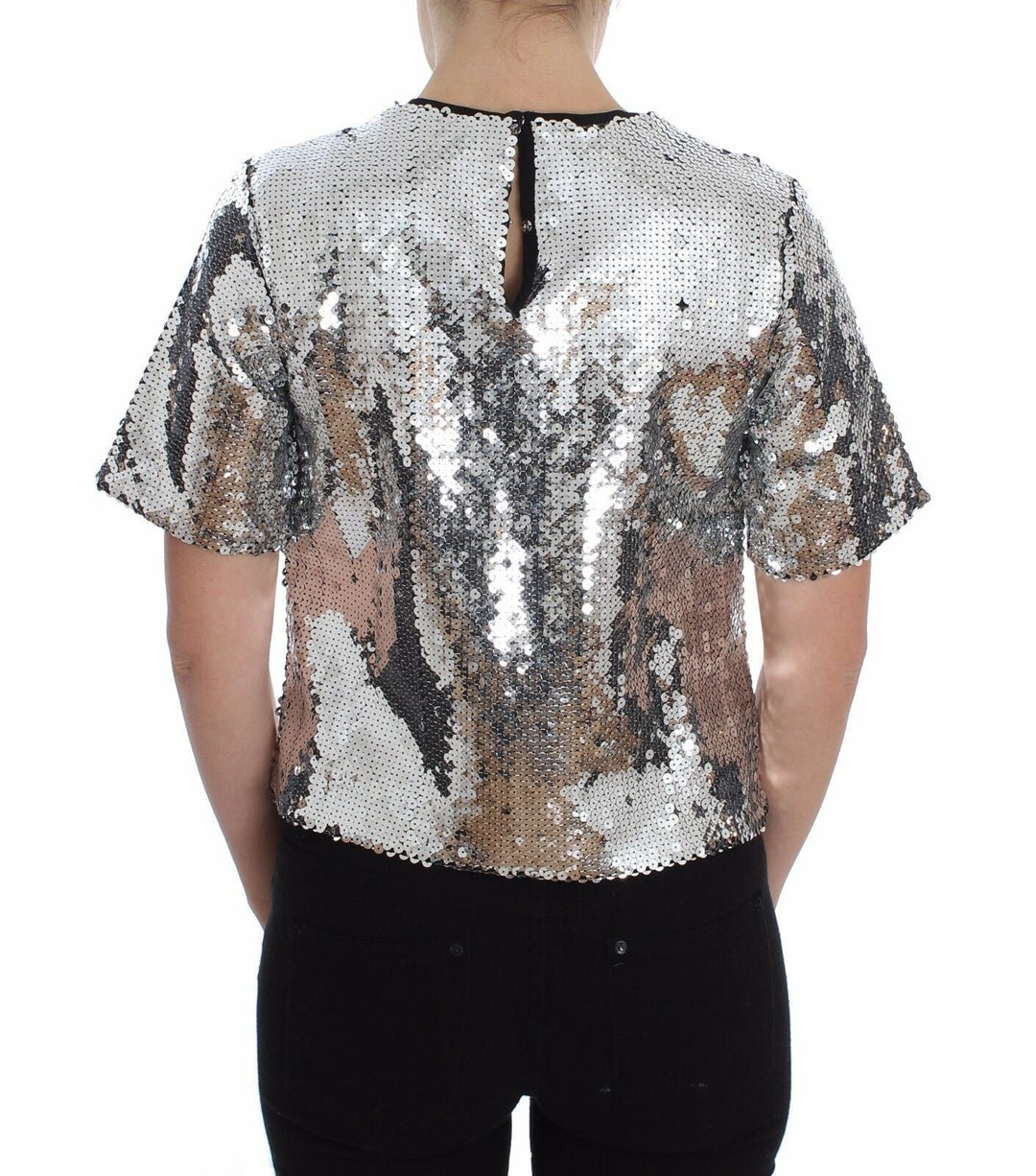 Dolce &amp; Gabbana - Silver Sequined Crewneck Blouse T-shirt Top