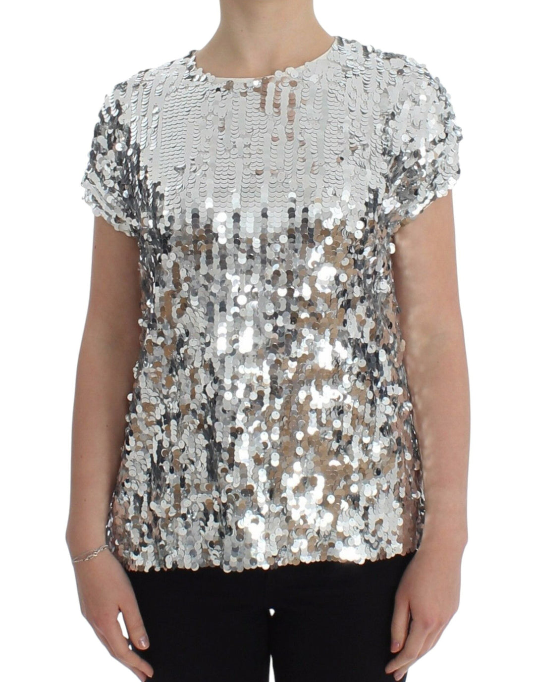 Dolce &amp; Gabbana - Silver Sequined Crewneck Blouse T-shirt Top