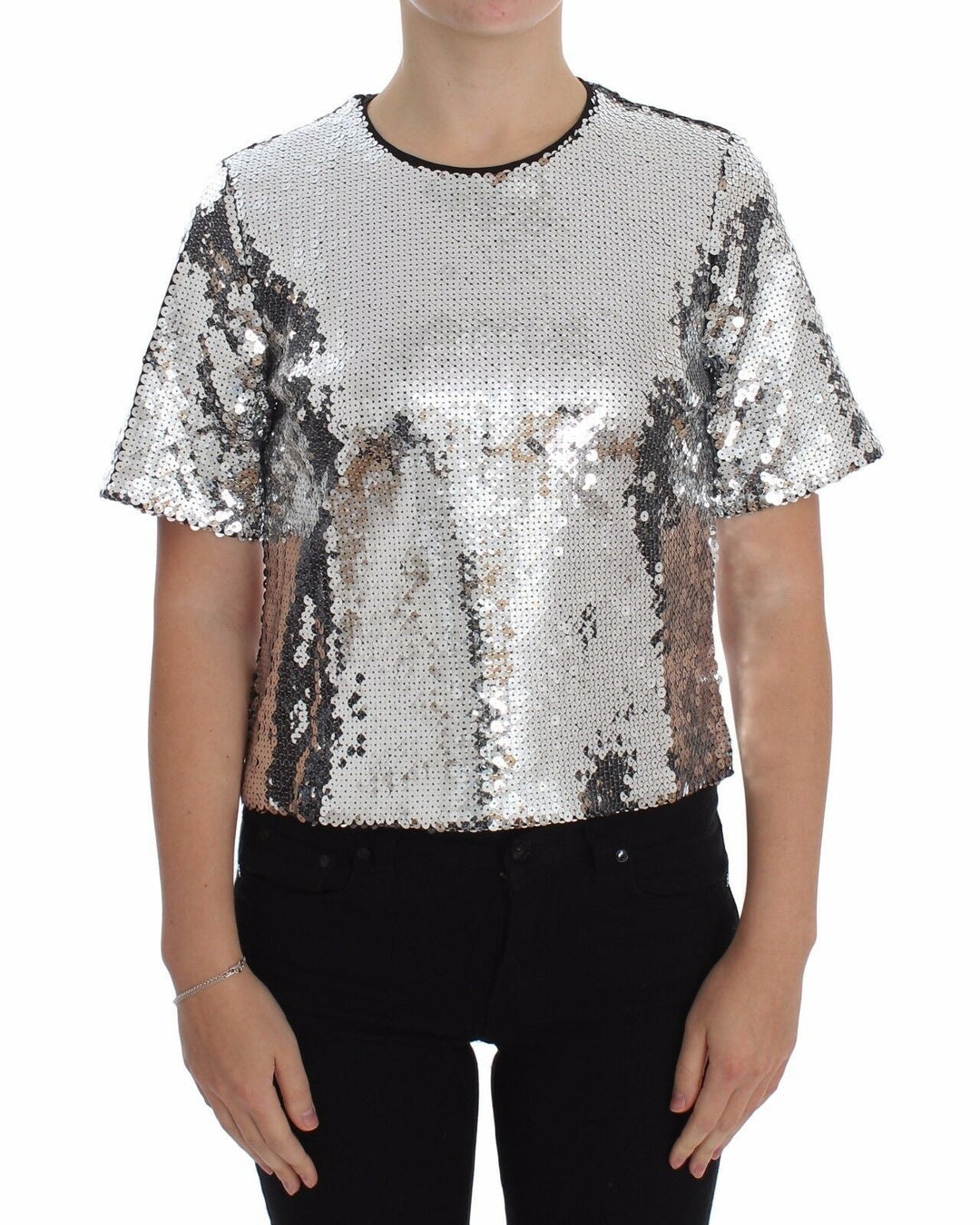 Dolce &amp; Gabbana - Silver Sequined Crewneck Blouse T-shirt Top