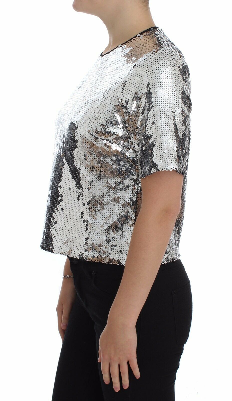 Dolce & Gabbana - Silver Sequined Crewneck Blouse T-shirt Top