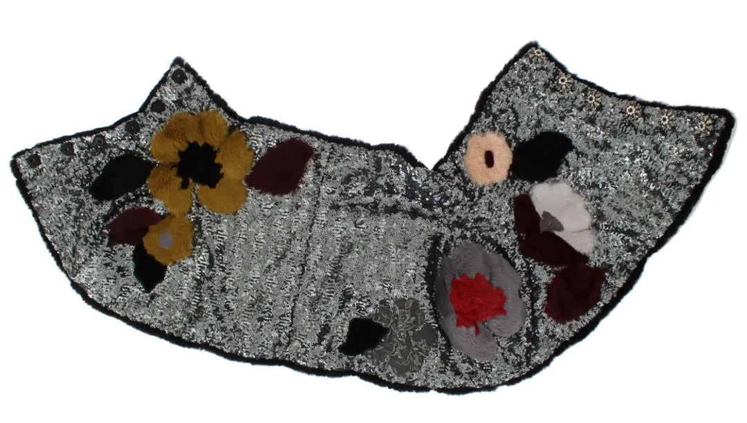 Dolce &amp; Gabbana Silver Sequined Floral Weasel Fur Shoulder Scarf Wrap