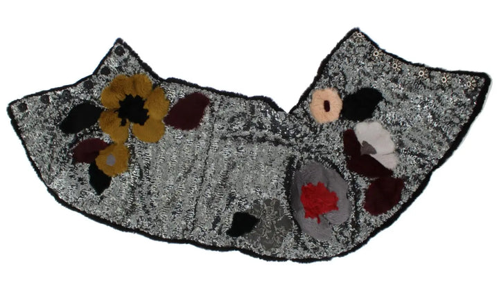 Dolce &amp; Gabbana Silver Sequined Floral Weasel Fur Shoulder Scarf Wrap