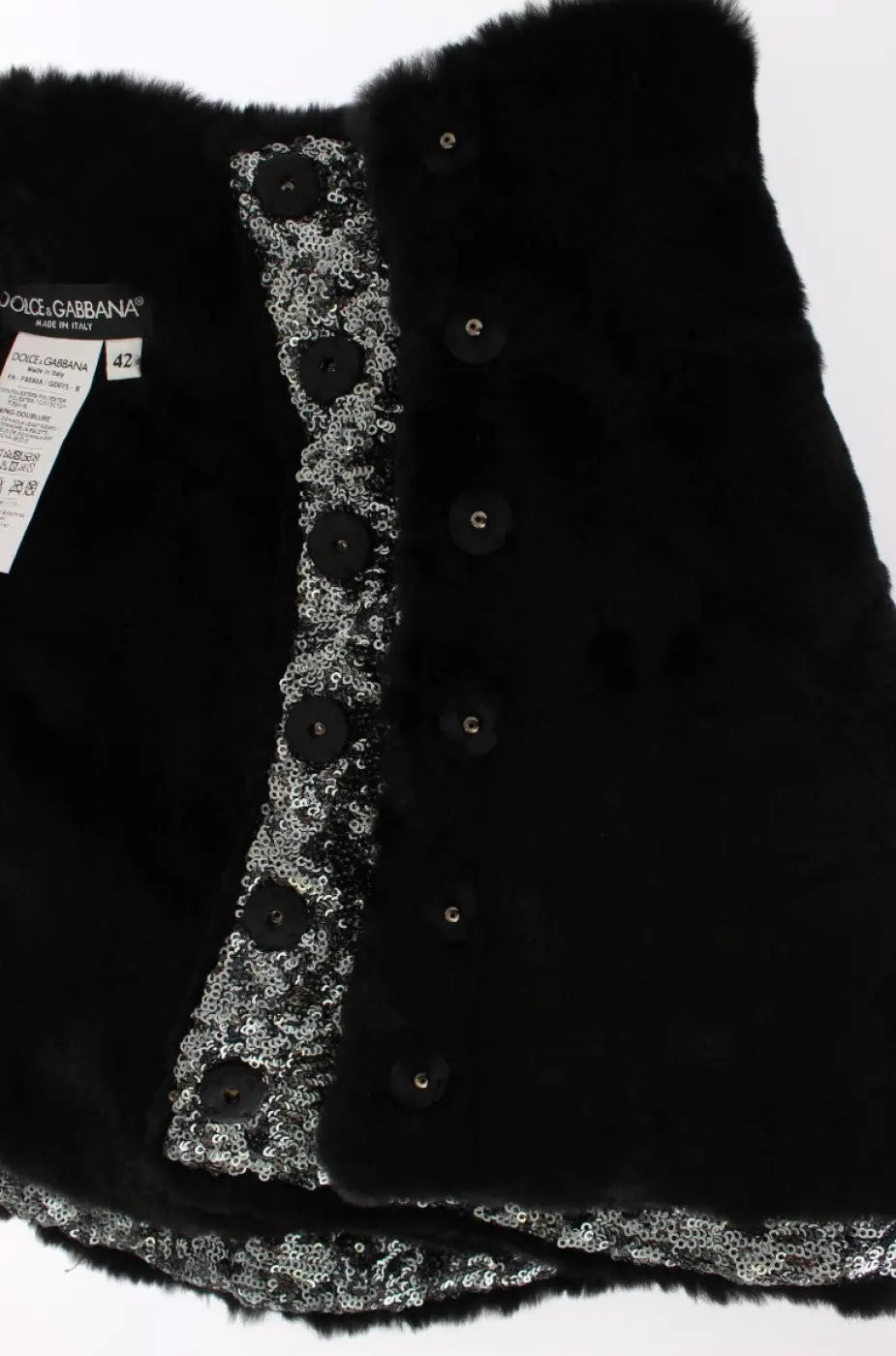 Dolce &amp; Gabbana Silver Sequined Floral Weasel Fur Shoulder Scarf Wrap