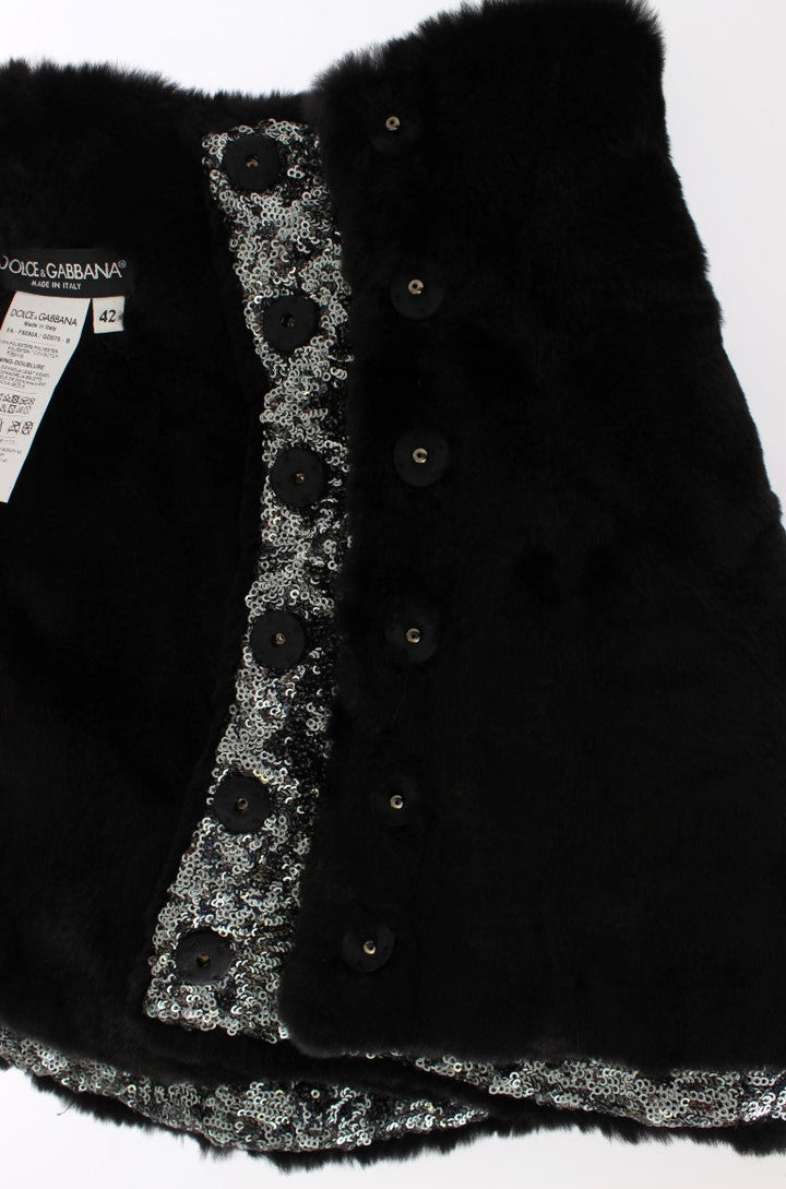 Dolce &amp; Gabbana Silver Sequined Floral Weasel Fur Shoulder Scarf Wrap