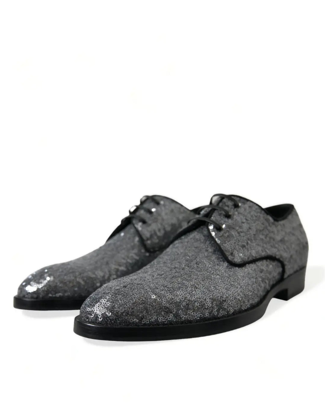 Dolce &amp; Gabbana Silver Sequined Lace Up Men Derby Dress Shoes