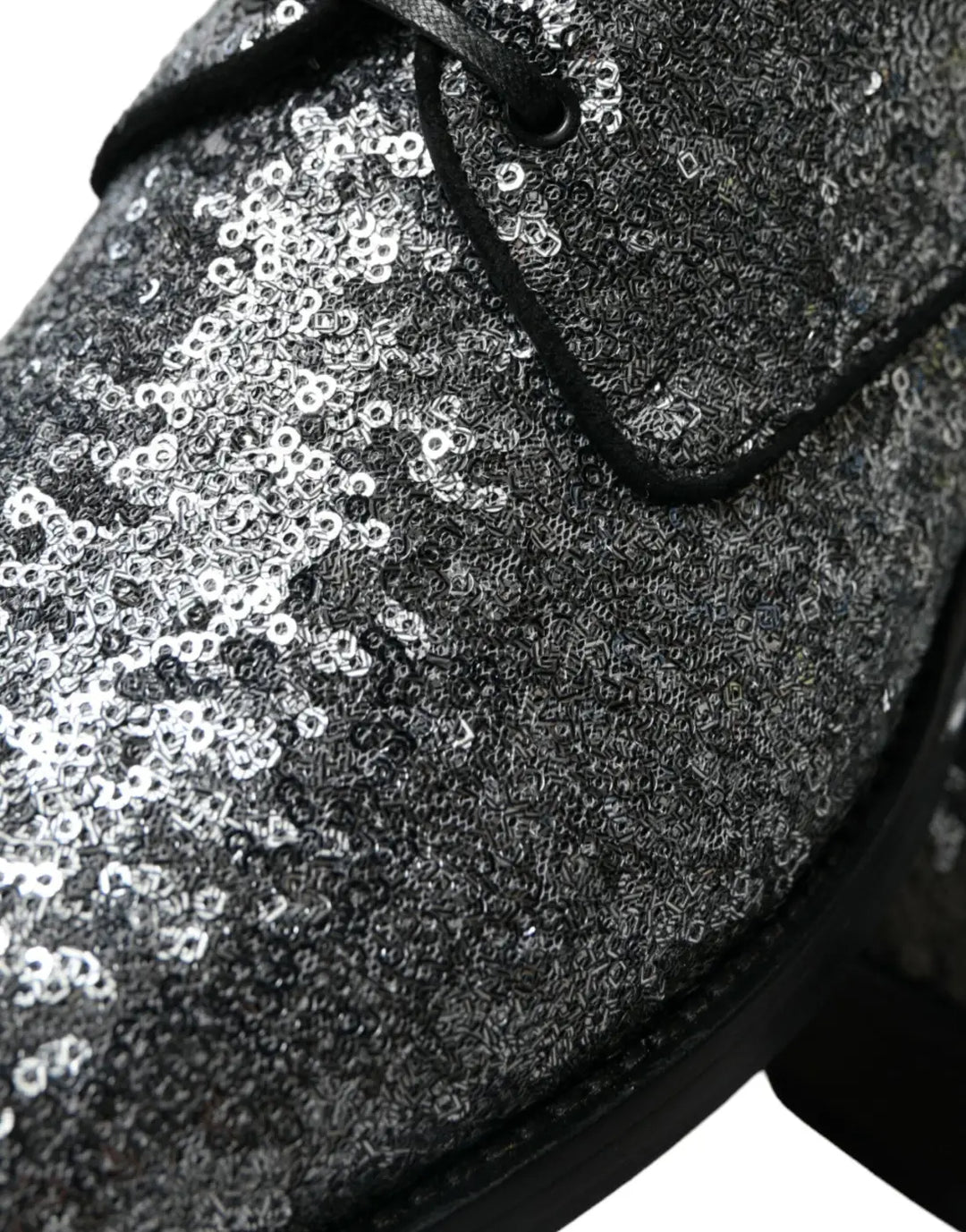 Dolce &amp; Gabbana Silver Sequined Lace Up Men Derby Dress Shoes