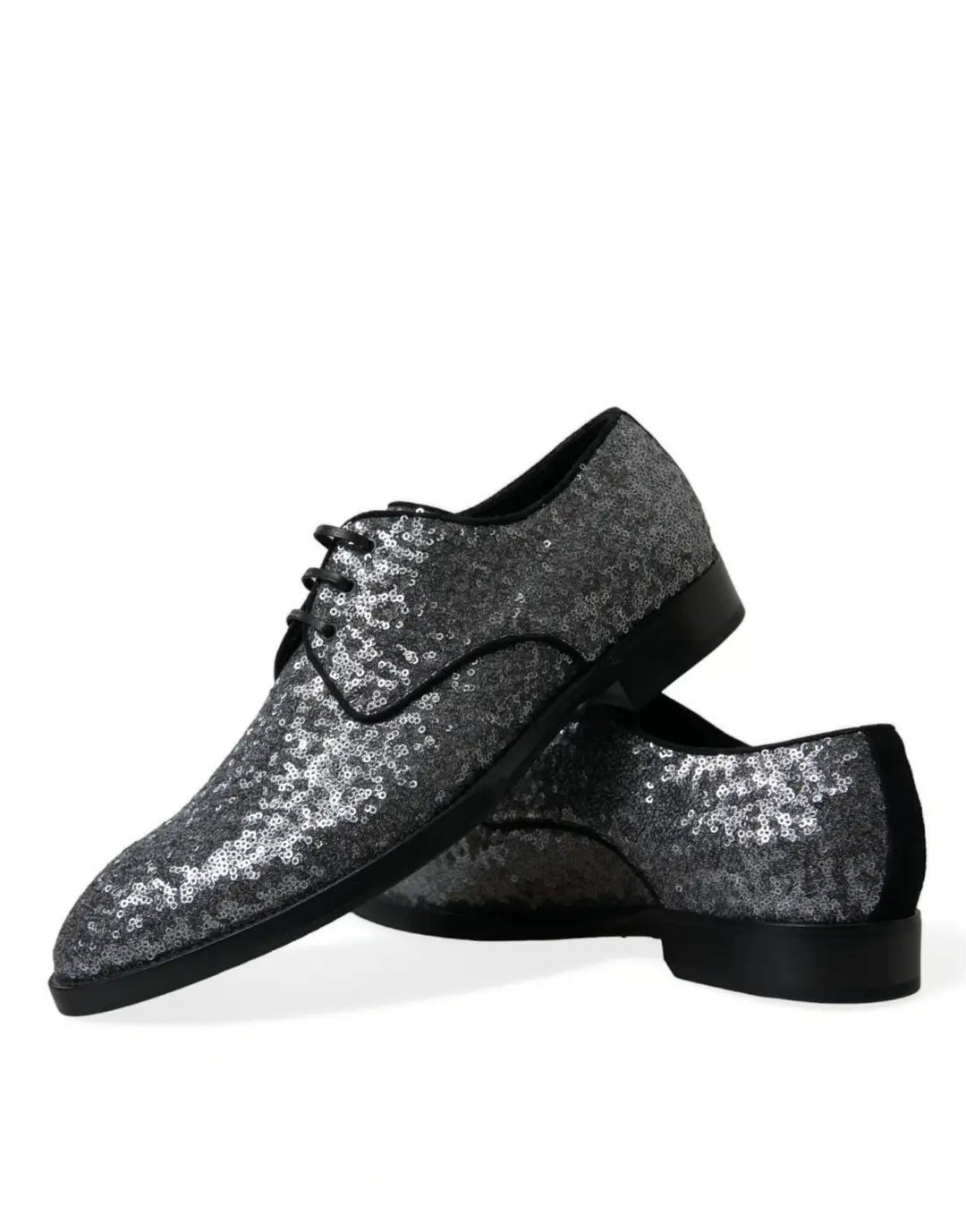 Dolce &amp; Gabbana Silver Sequined Lace Up Men Derby Dress Shoes