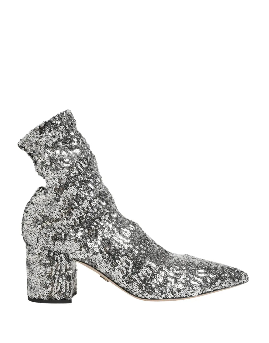 Dolce &amp; Gabbana Silver Sequined Short Boots Stretch Shoes