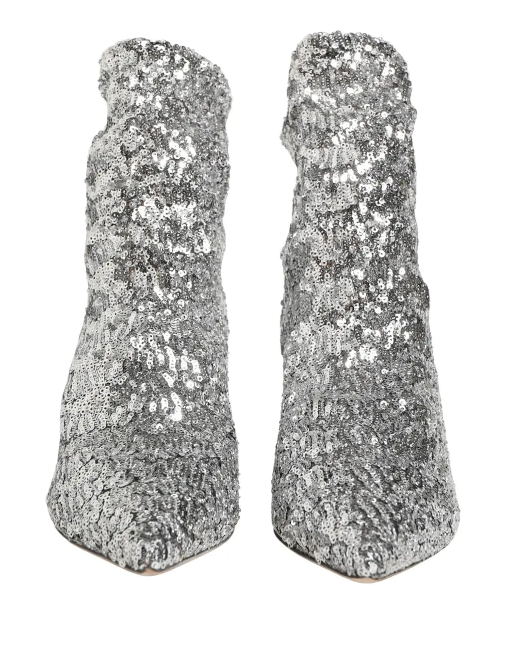 Dolce &amp; Gabbana Silver Sequined Short Boots Stretch Shoes
