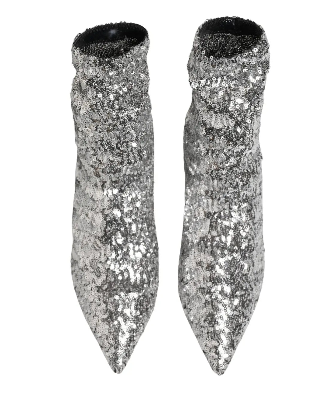 Dolce &amp; Gabbana Silver Sequined Short Boots Stretch Shoes