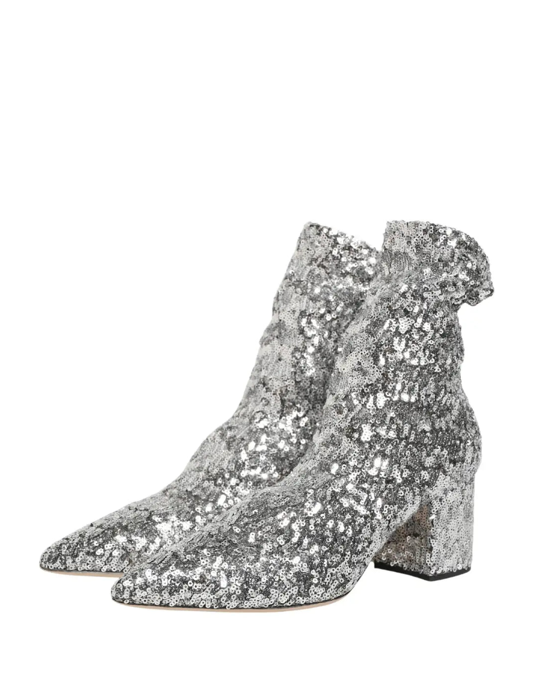 Dolce &amp; Gabbana Silver Sequined Short Boots Stretch Shoes