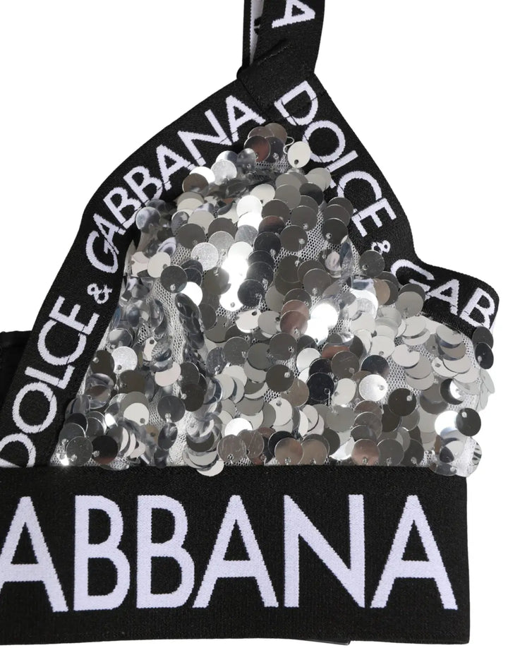 Dolce &amp; Gabbana Silver Sequined Triangle Soft Cup Bra Underwear