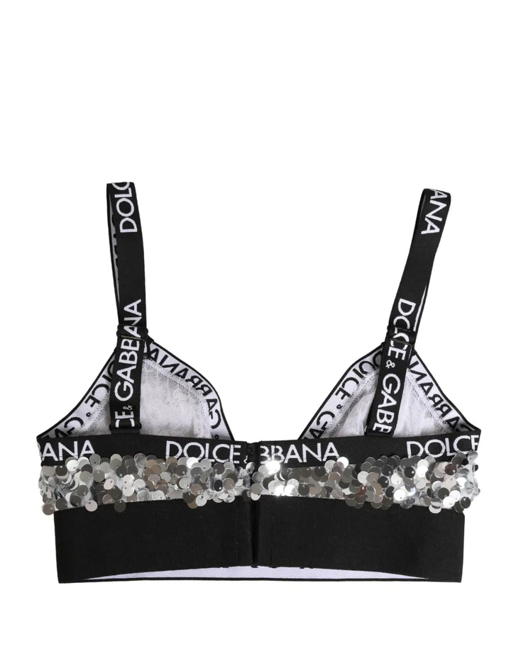 Dolce &amp; Gabbana Silver Sequined Triangle Soft Cup Bra Underwear