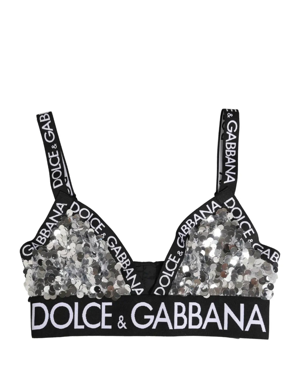 Dolce & Gabbana Silver Sequined Triangle Soft Cup Bra Underwear