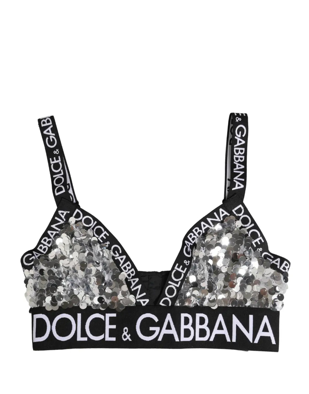 Dolce &amp; Gabbana Silver Sequined Triangle Soft Cup Bra Underwear