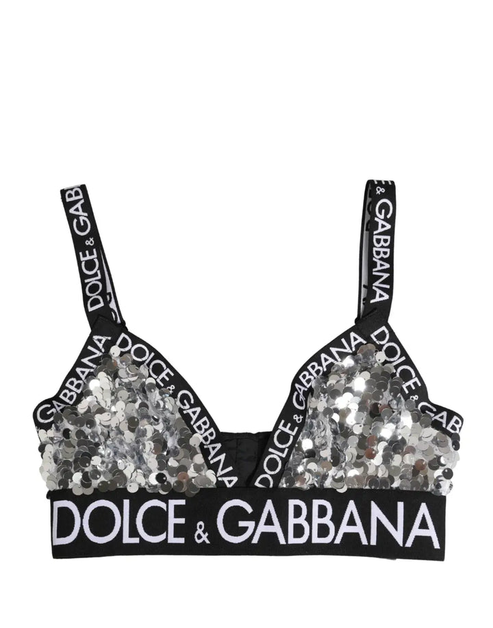 Dolce &amp; Gabbana Silver Sequined Triangle Soft Cup Bra Underwear