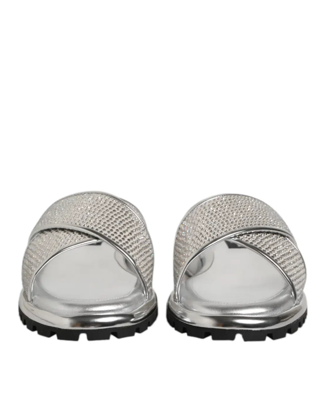 Dolce &amp; Gabbana Silver Strass Slides Flats Slippers Shoes