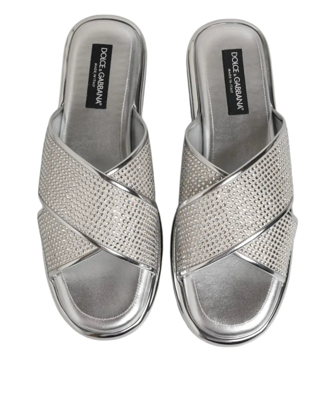 Dolce &amp; Gabbana Silver Strass Slides Flats Slippers Shoes