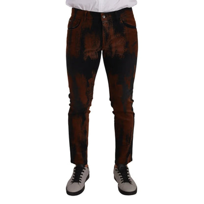 Dolce Gabbana Skinny Denim Jeans in Black Brown Tie Dye &