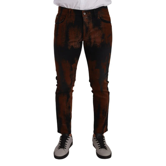 Dolce Gabbana Skinny Denim Jeans in Black Brown Tie Dye &