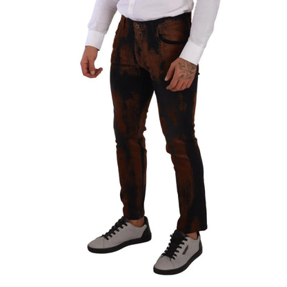 Dolce Gabbana Skinny Denim Jeans in Black Brown Tie Dye &