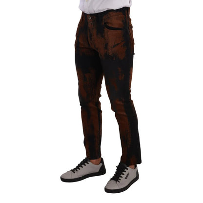 Dolce Gabbana Skinny Denim Jeans in Black Brown Tie Dye &