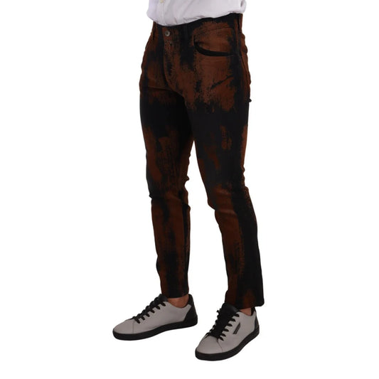 Dolce Gabbana Skinny Denim Jeans in Black Brown Tie Dye &