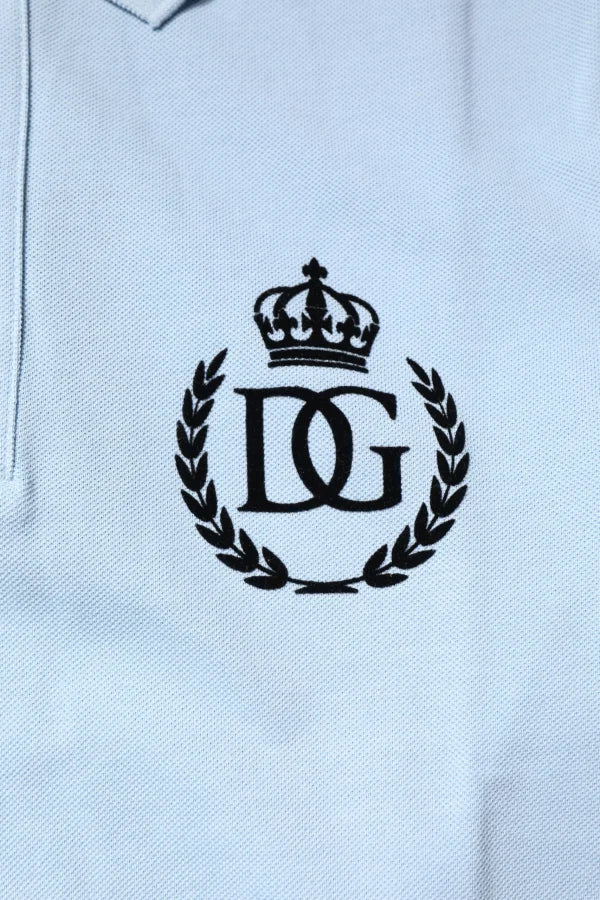Dolce &amp; Gabbana Sky Blue Cotton Crown Collared Polo T-shirt