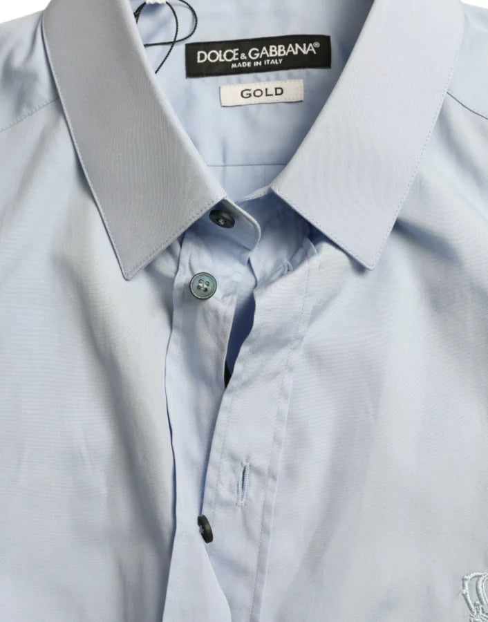 Dolce &amp; Gabbana Sky Blue Cotton Men Formal GOLD Dress Shirt