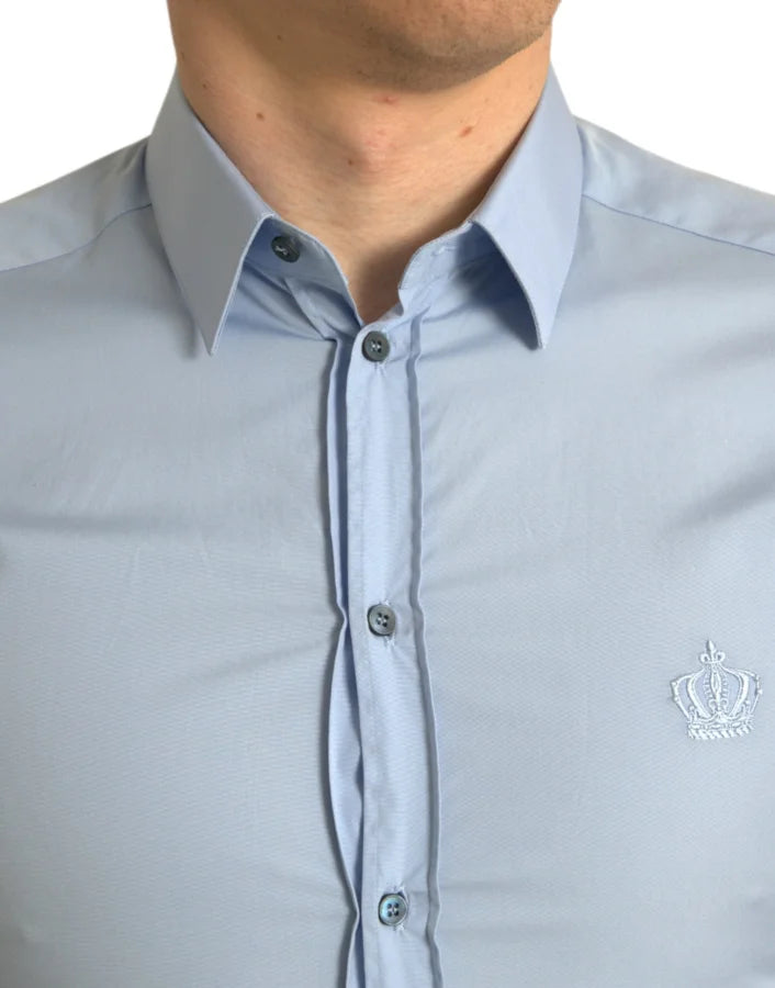 Dolce &amp; Gabbana Sky Blue Cotton Men Formal GOLD Dress Shirt