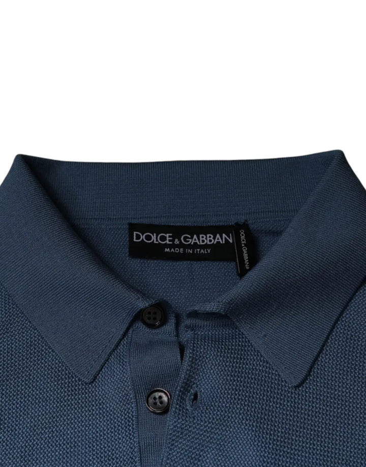 Dolce &amp; Gabbana Sky Blue Silk Collared Men Pullover Sweater