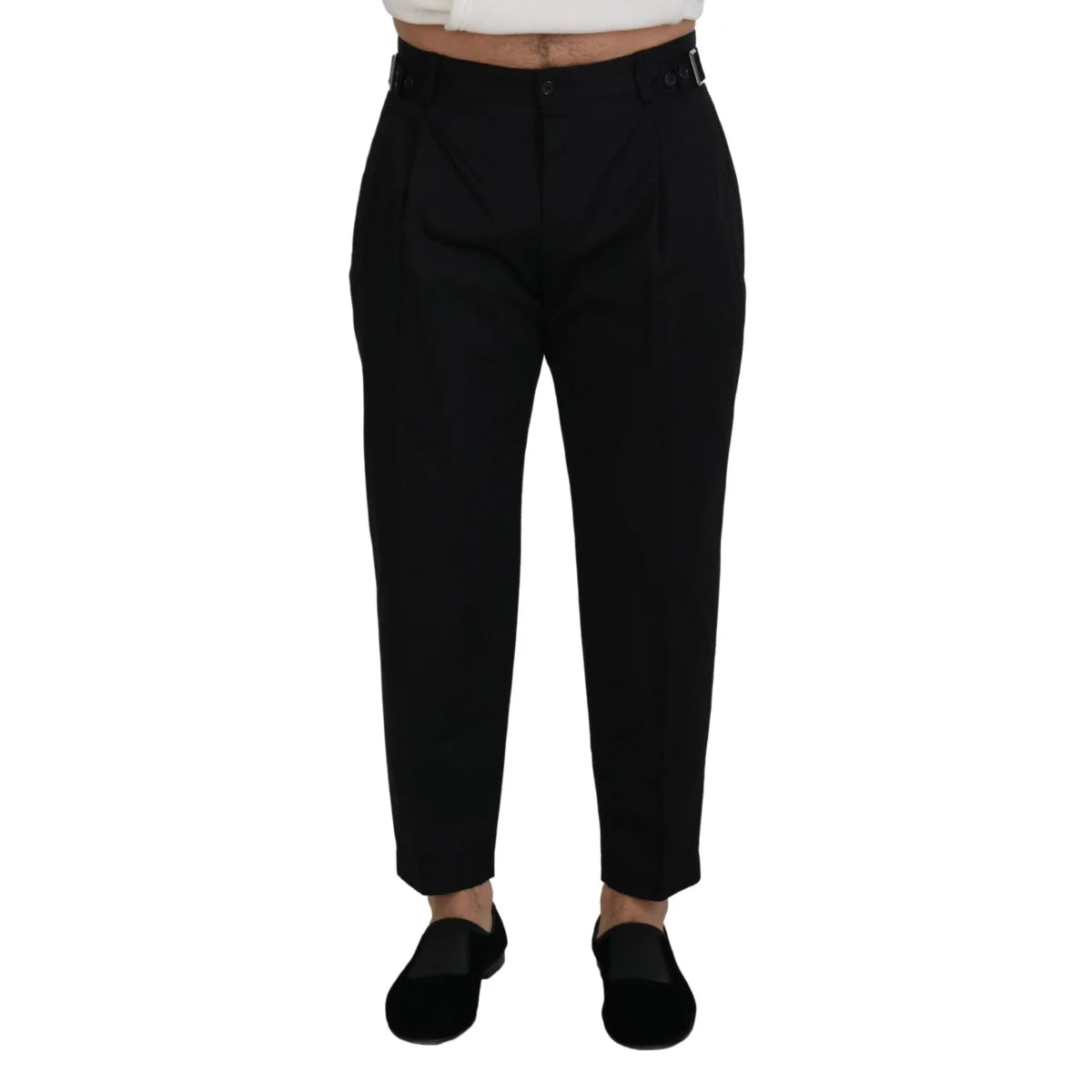 DOLCE & GABBANA Sleek Black Dress Pants with Side Buckle Dolce Gabbana
