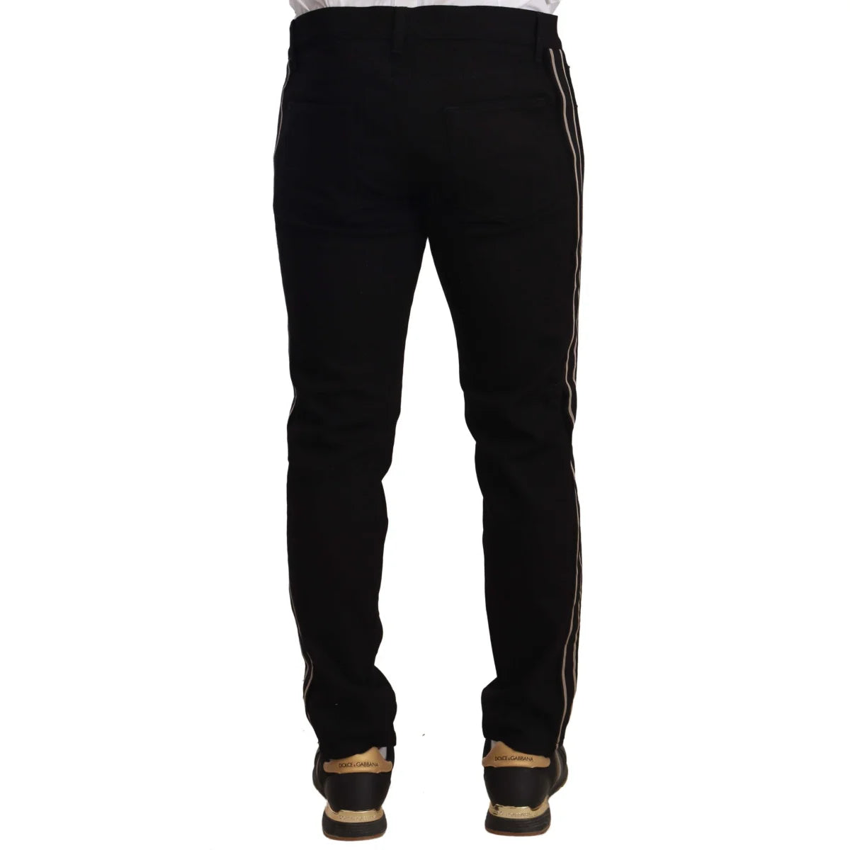 Dolce Gabbana Slim Fit Black Jeans Royal Style Heraldic Bead Embroidery &