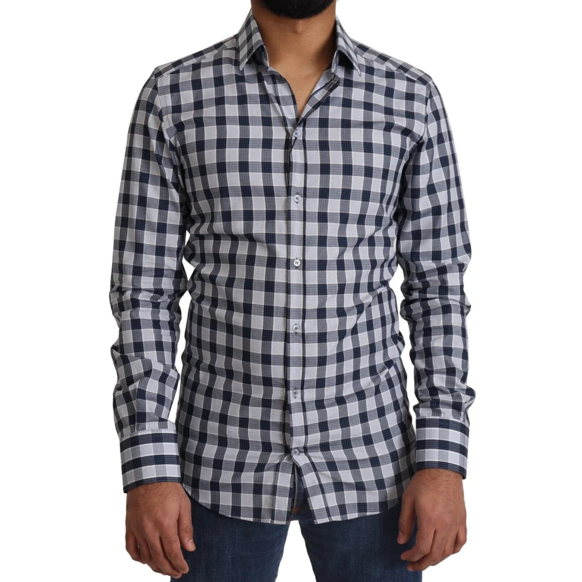 Dolce & Gabbana Slim Fit Blue White Check Cotton Shirt