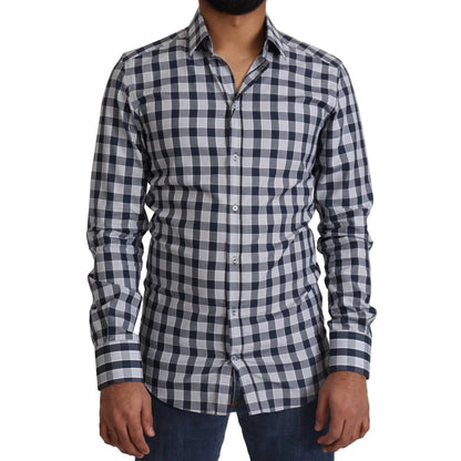 Dolce & Gabbana Slim Fit Blue White Check Cotton Shirt