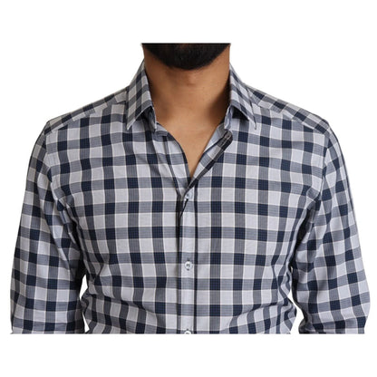 Dolce & Gabbana Slim Fit Blue White Check Cotton Shirt