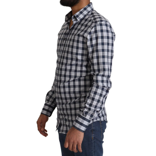 Dolce & Gabbana Slim Fit Blue White Check Cotton Shirt