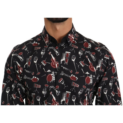 Dolce & Gabbana Slim Fit Casual Shirt with Black Musical Print