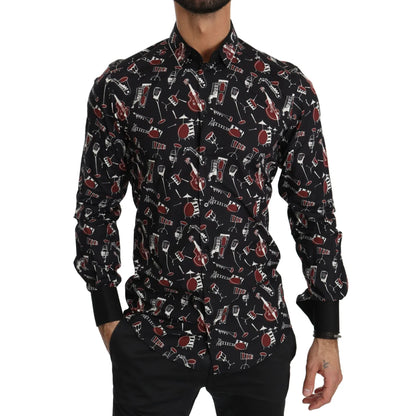 Dolce & Gabbana Slim Fit Casual Shirt with Black Musical Print