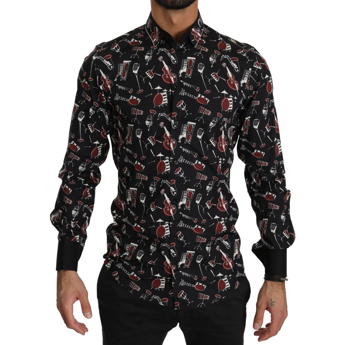 Dolce & Gabbana Slim Fit Casual Shirt with Black Musical Print