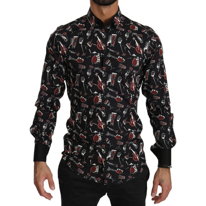Dolce & Gabbana Slim Fit Casual Shirt with Black Musical Print