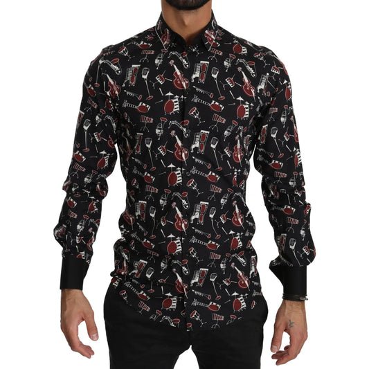 Dolce & Gabbana Slim Fit Casual Shirt with Black Musical Print