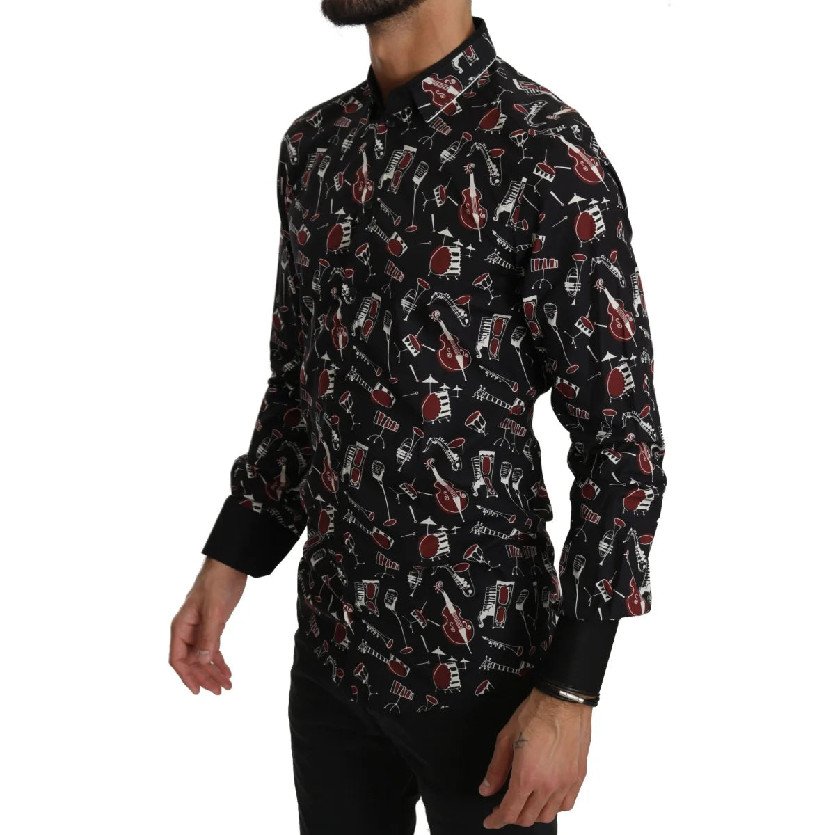 Dolce & Gabbana Slim Fit Casual Shirt with Black Musical Print
