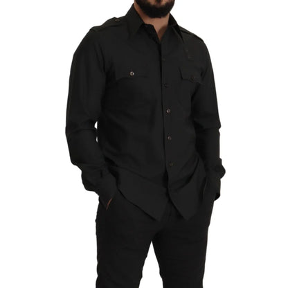 Dolce Gabbana Slim Fit Gold Cotton Shirt Classic Style Long Sleeve &